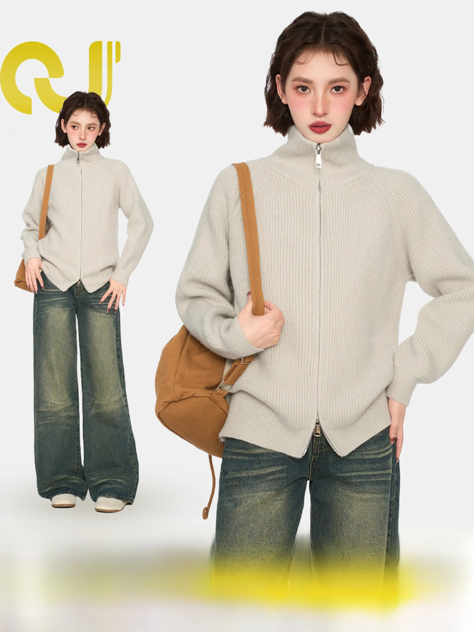 Водолазка с воротником-стойкой на молнии свитер верхняя одежда женская осень и