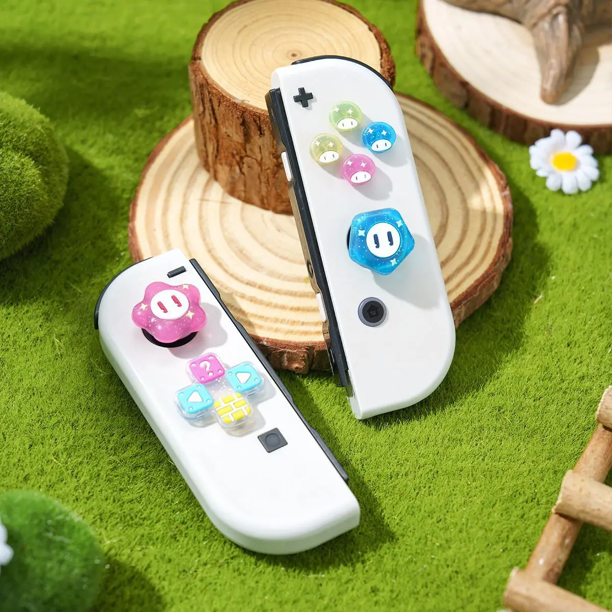 Фото Силиконовый чехол Bling Mushroom Star Dpad с перекрестной кнопкой ABXY, наклейка на ключ, чехол для переключателя/NS Oled Joy-con, ручка для большого пальца, крышка №3