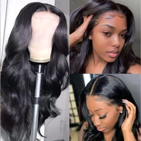 kryssma black synthetic lace front wig body wave lace frontal wig long wave middle parting lace wig heat resistant cosplay wig