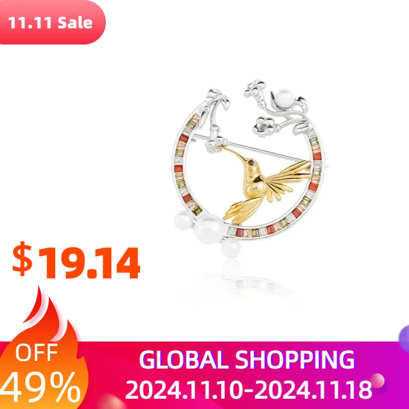 Брошь из серебра пробы с жемчугом и оригинальными весенними элементами