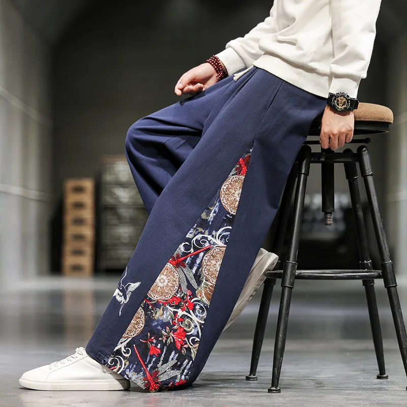 Брюки мужские с вышивкой журавлей