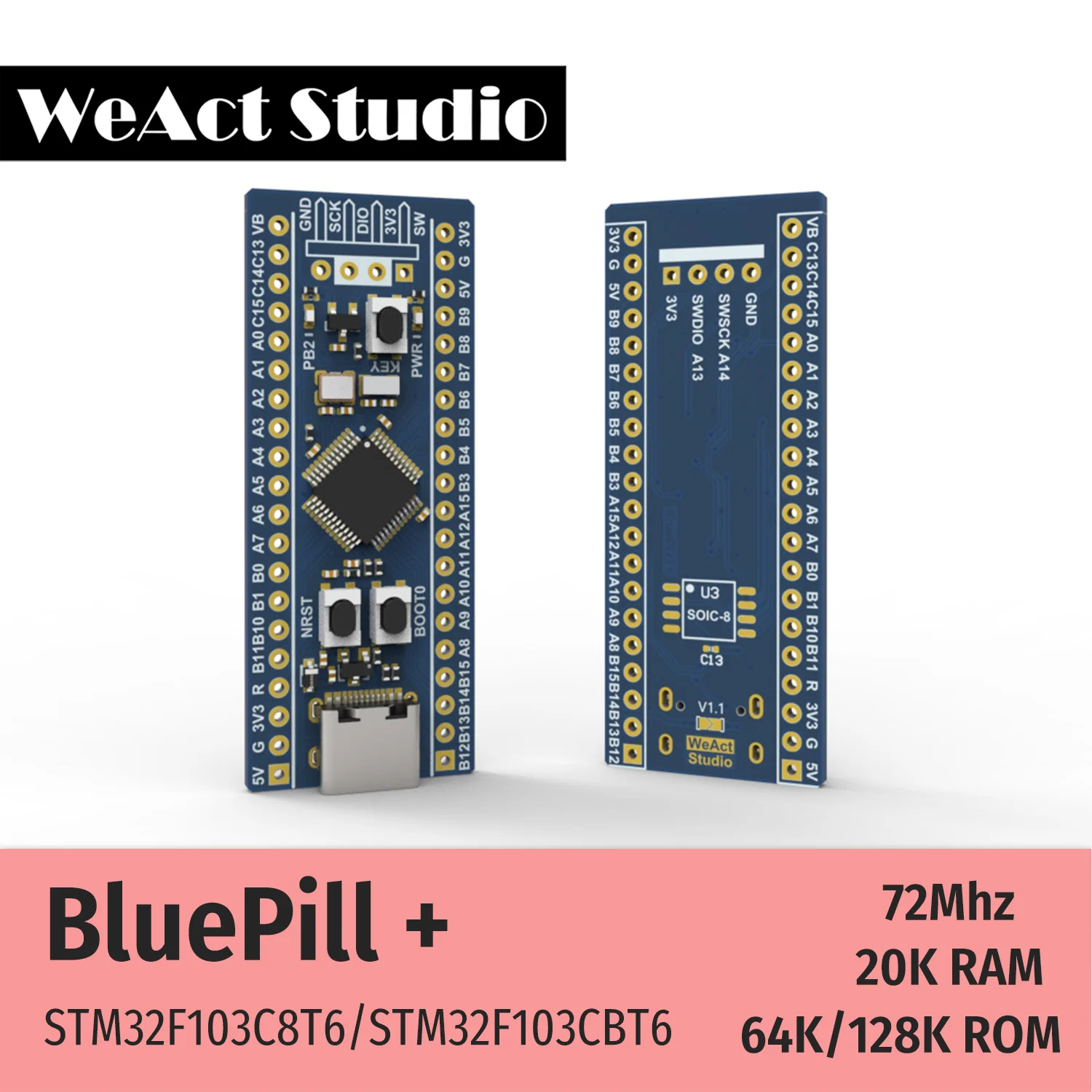 Плата макетная WeAct STM32F103C8T6 STM32F103CBT6 STM32F103 STM32F1 Bluepill Plus ARM STM32