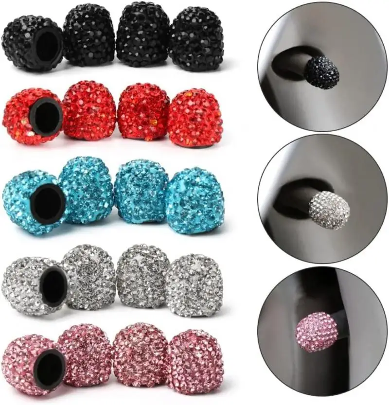 

4Pcs Crystal Diamond-studded Car Tire Valve Caps Dust-proof Wheel Valve Cover Vehicle Valve Core Cap Auto Accessories