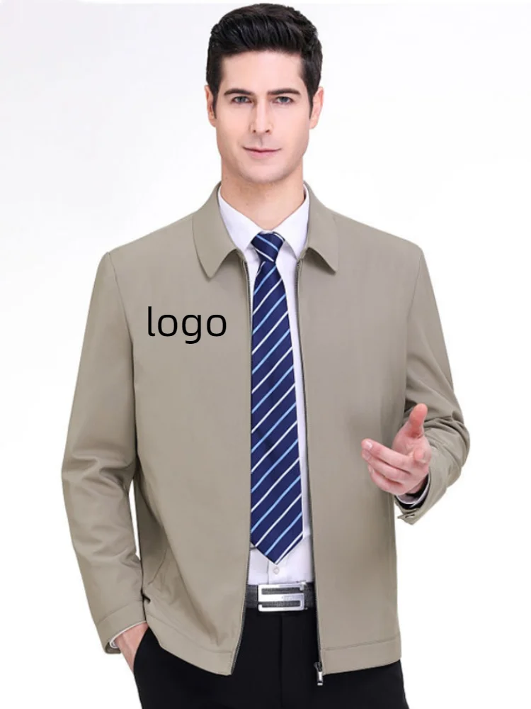 

Customized Spring Autumn Men's Jacket Solid Zipper Lightweight Business Casual Male Coat Straight Turn Down Collar