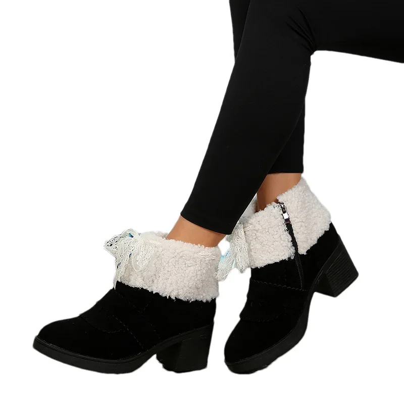 Женские замшевые ботильоны на меху дизайнерская обувь высоком каблуке зимние