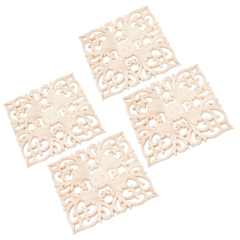 

Wood Carved Applique Frame Onlay Unpainted Furniture Decoration Square Pattern For Home Door Cabinet Decoration