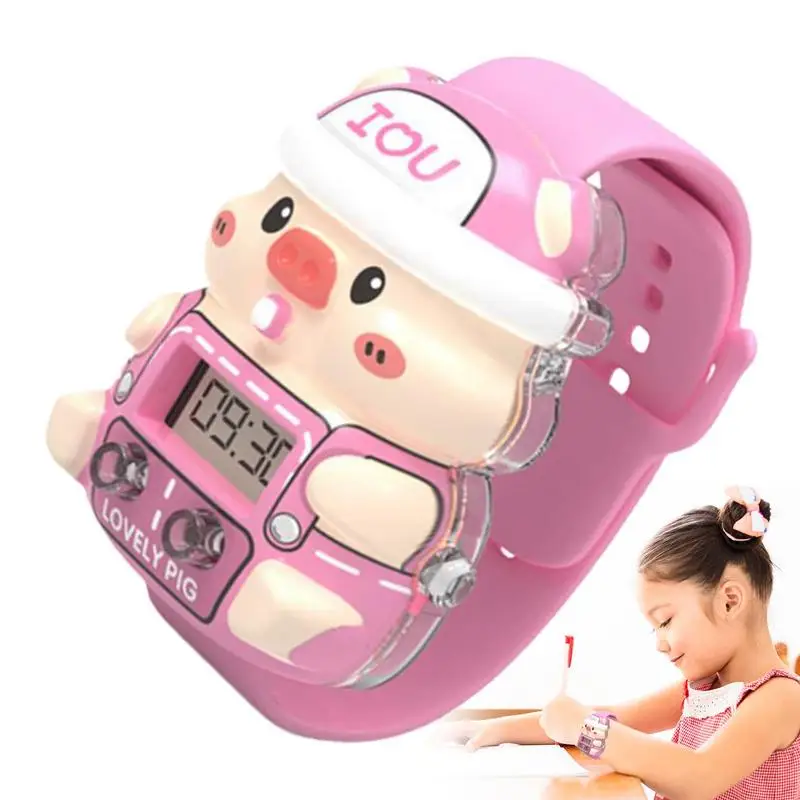 

Luminous Kids Watches LED Colorful Flash Digital Alarm For Boys Girls Anti-seismic Creative Cartoon Pig Children Digital Watch