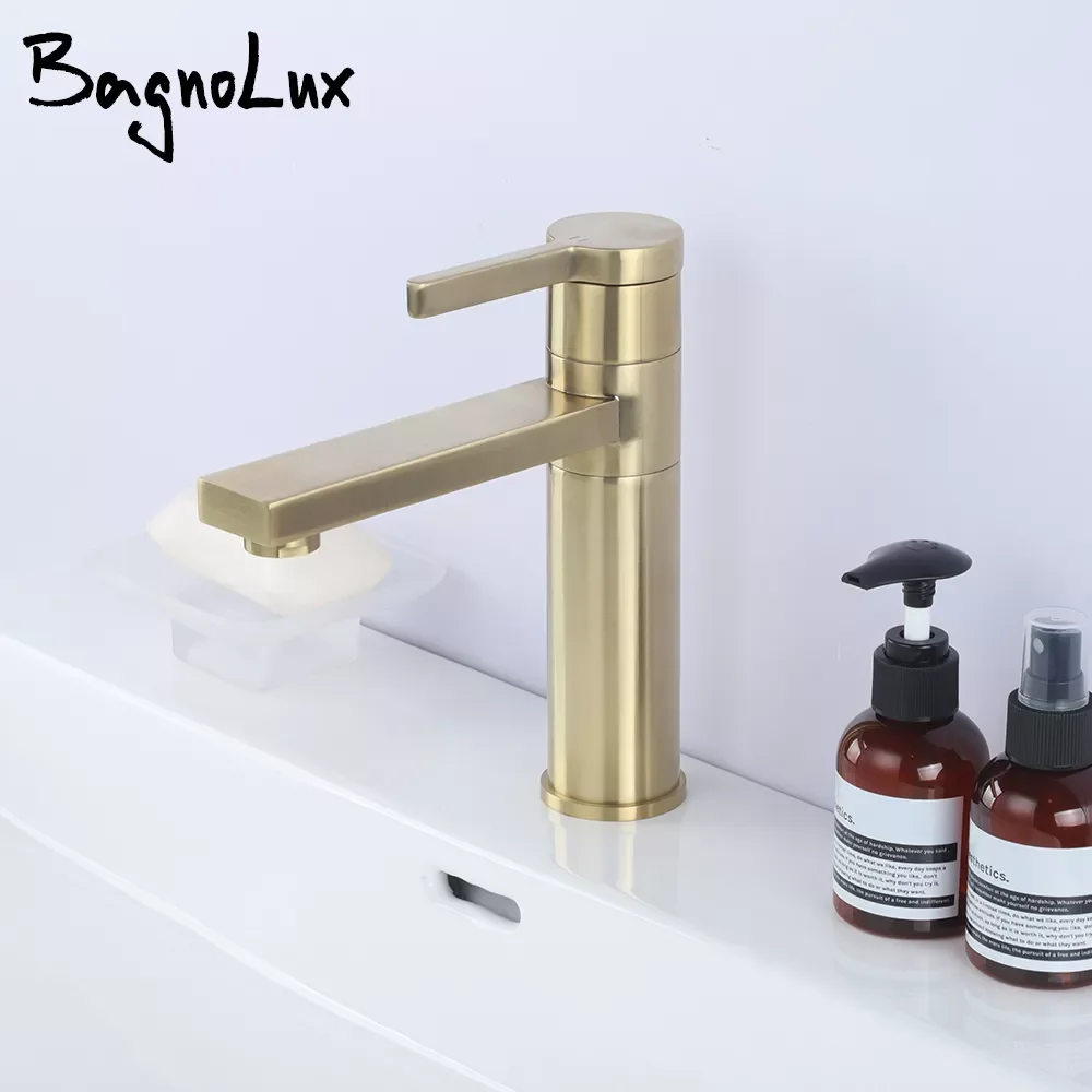 

Brushed Gold Brass Deck Mounted Single Hole With Handle Cold And Hot Mixed Washbasin Water Tap Bathroom Faucet