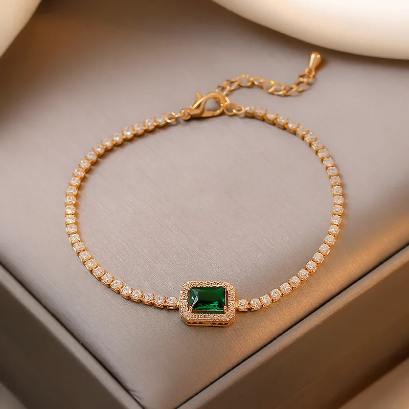 

Женские винтажные браслеты из циркония зеленого цвета, квадратный браслет высшего качества с кристаллами, свадебные украшения, подарки