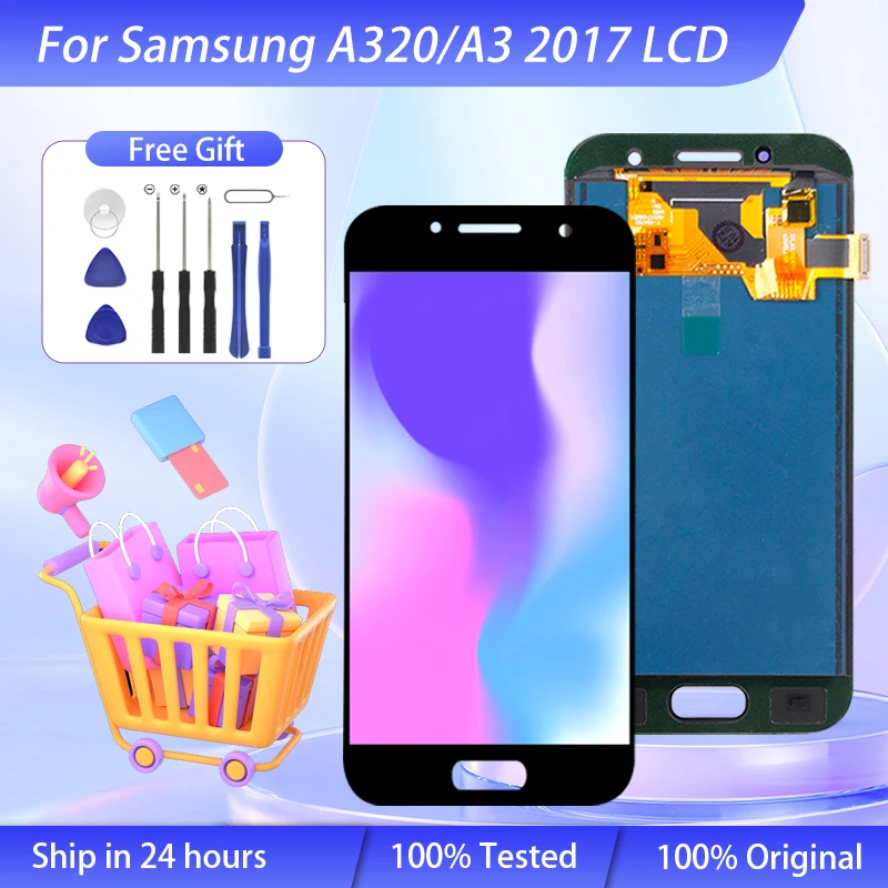 ЖК-дисплей 4,7 дюйма для Samsung Galaxy A320 A3 2017, сенсорная панель, дигитайзер в сборе, экран A320F, бесплатная доставка с инструментами, 1 шт.