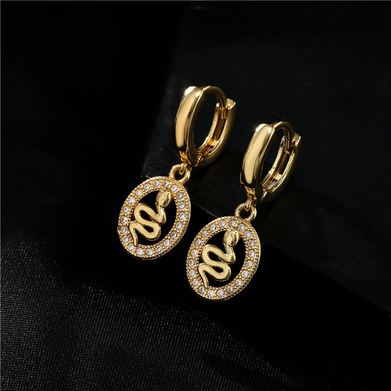 

Retro Bohemian Style Gold Snake Earrings With Zircon Inlaid Earrings Are Hot For Women