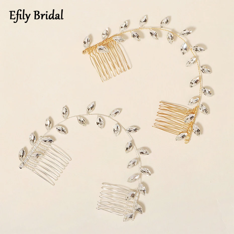 

Efily Rhinestone Bridal Long Hair Comb Wedding Accessories Bridesmaid Jewelry Crystal Headband Bride Headpiece Party Hair Vine