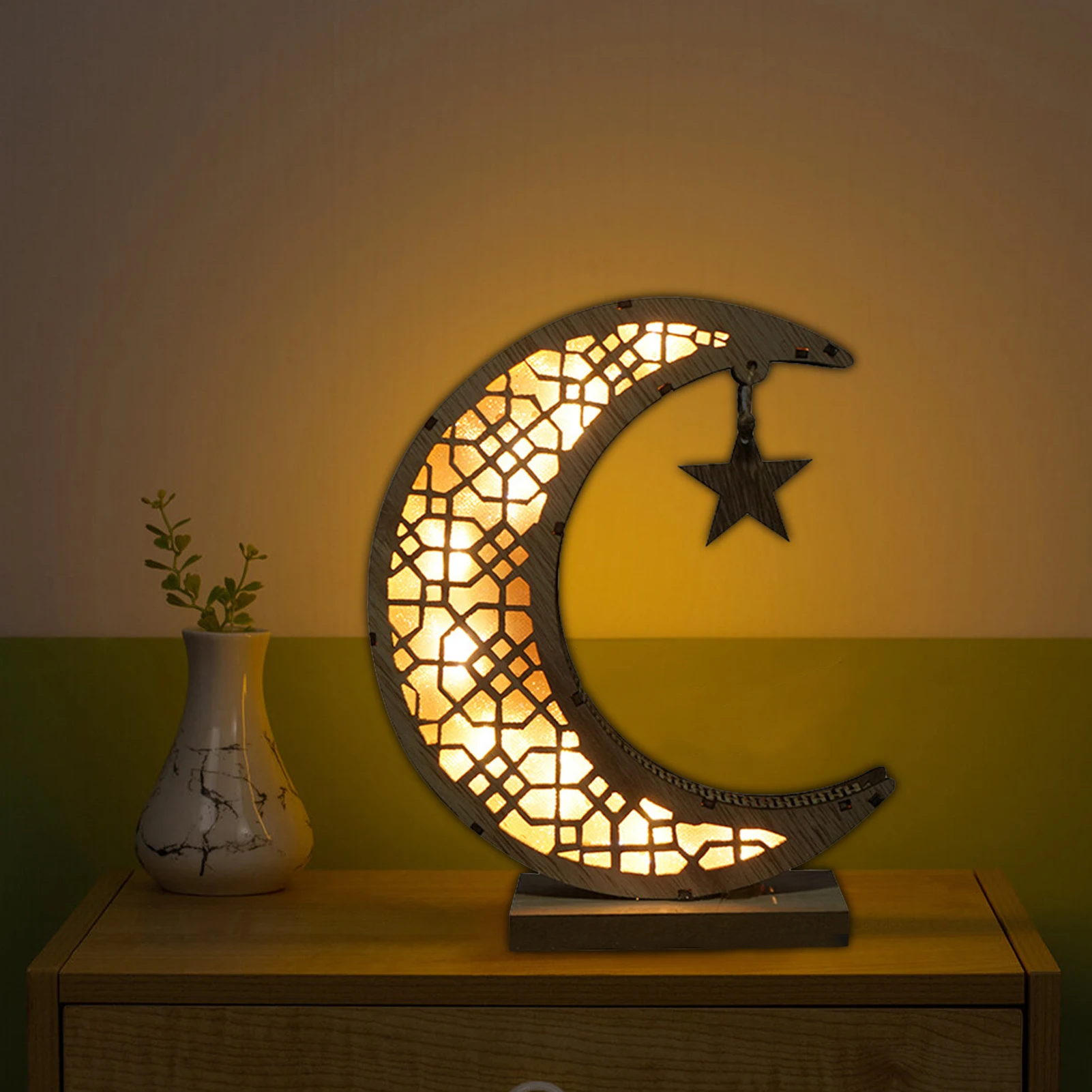 

Home Decorative Night Lamp Ramadan Mubarak Decorative Lights 3D Wooden Ramadan Lamp Handmade Crafts Ornament LED Night Light