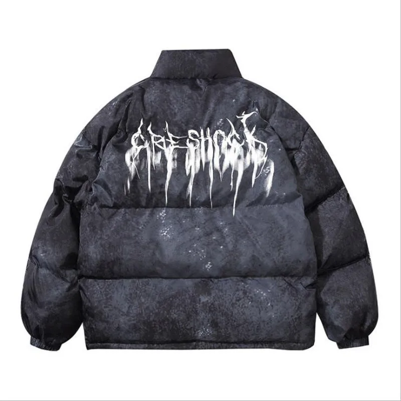 Men Hip Hop Winter Warm Down Jacket Parka Cotton Harajuku Outwear Couple Oversize Padded Bomber Jackets Graffiti Coat Streetwear