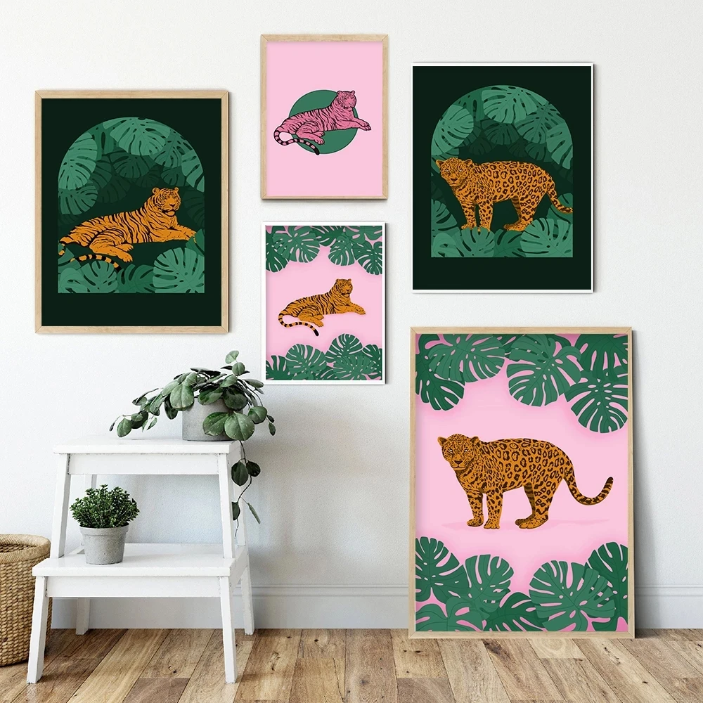 

Nordic Abstract Animal Poster Red Pink Green Tiger Doesnt Lose Sleep Canvas Painting Wall Art Prints Picture Bed Room Home Decor