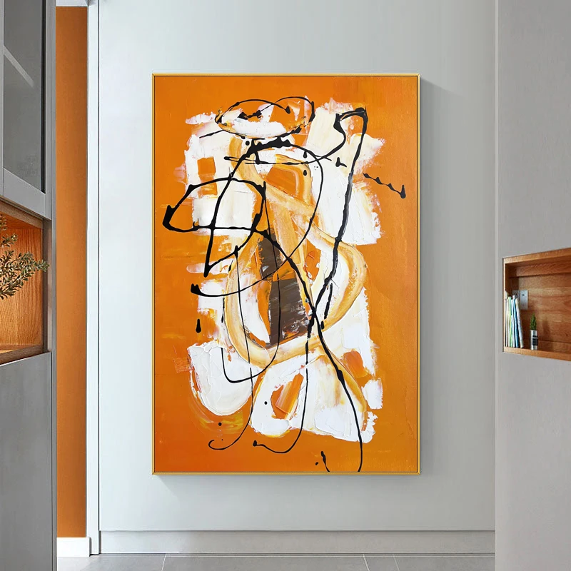 

Hand-painted Oil Painting Orange Porch Decorative Painting Modern Minimalist Mural Living Room Abstract Hanging Painting