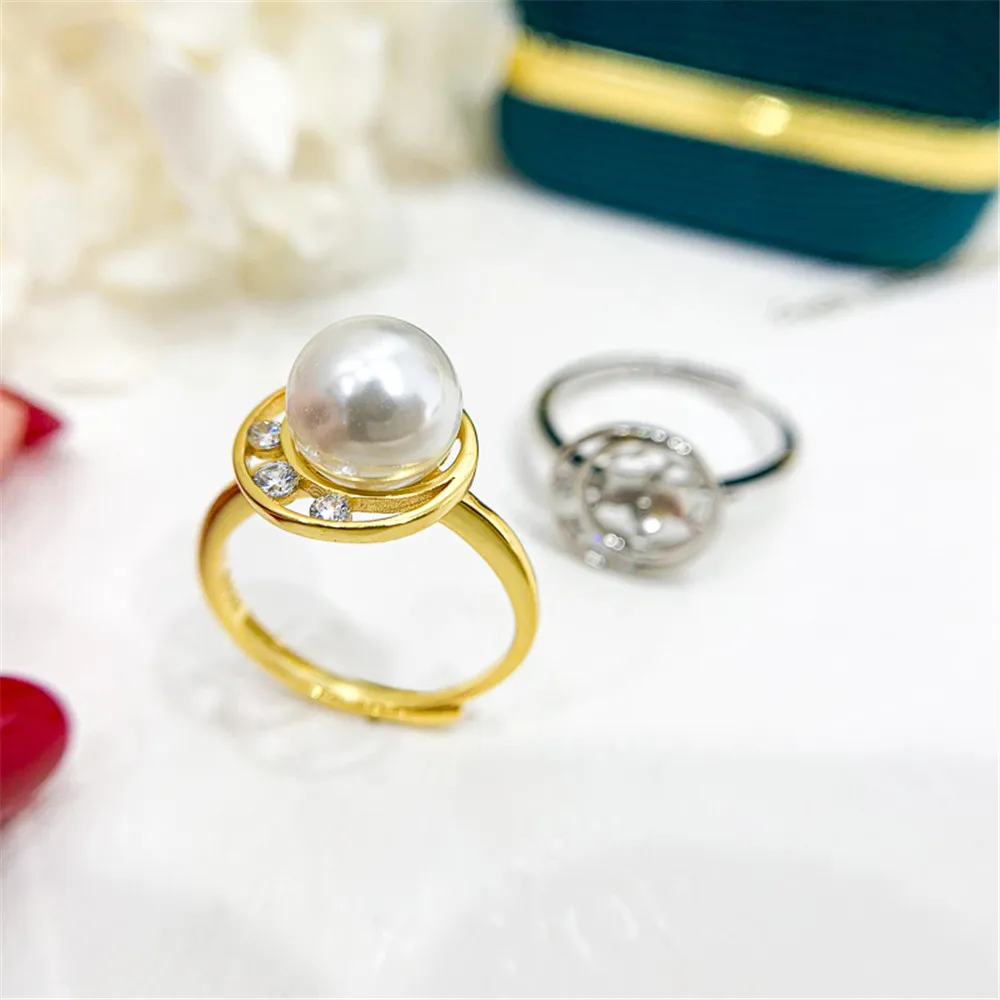 

DIY Pearl Small Accessories S925 Sterling Silver Jewelry Fashion Gold Silver Ring Empty Fit 8-9mm Beads