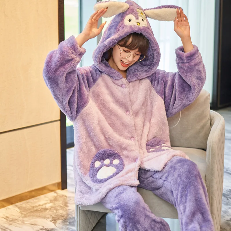 FUNISHI Women's pajamas Plush Winter Pajamas Loose Version Hooded Pajama Set Inspissate pijama mujer Plus Size 3XL Cartoon
