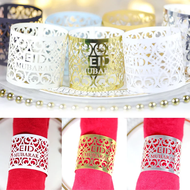 

Eid Mubarak Paper Napkin Ring Ramadan Kareem Decorations for Home Napkin Holder EID Balloon Muslim Islamic Party Tableware Decor