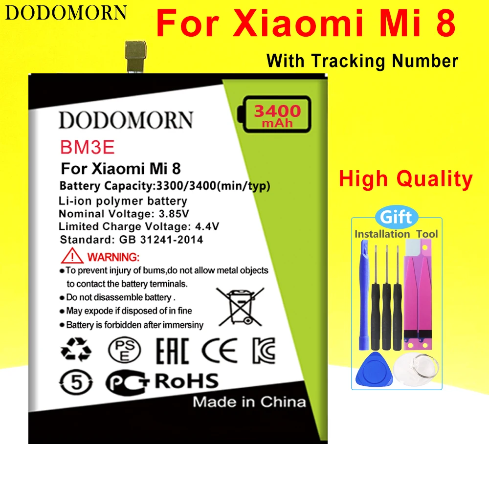 

Аккумулятор DODOMORN BM3E для телефона Xiaomi Mi 8 Mi8 M8, высокое качество + номер отслеживания