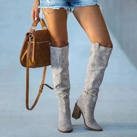 women knee high boots womens roman retro shoes woman sexy high heels ladies solid suede 2022 female autumn winter long boots