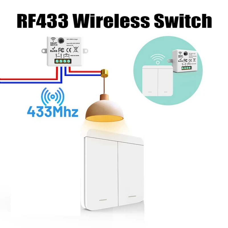 Фото 2 беспроводных настенных выключателя света с релейным приемником RF 433 МГц и 1 двухклавишным панельным выключателем, светодиодный пульт дистанционного управления для светодиодных ламп - AD23 №4