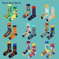 hip hop ab version asymmetric tide socks for men and women couples fashion trend popular jacquard cartoon long tube cotton socks