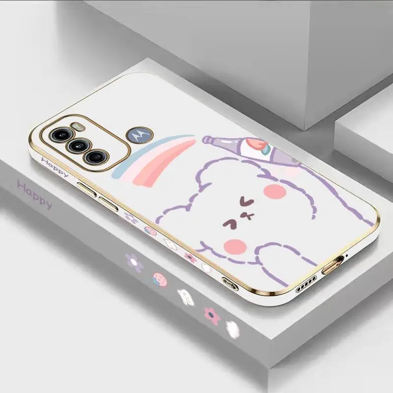 

Rainbow Bear Luxury Plating Phone Case For Motorola Moto G60 G50 G53 G52 G42 G30 G20 G22 G52 E20 G9 Play Cover