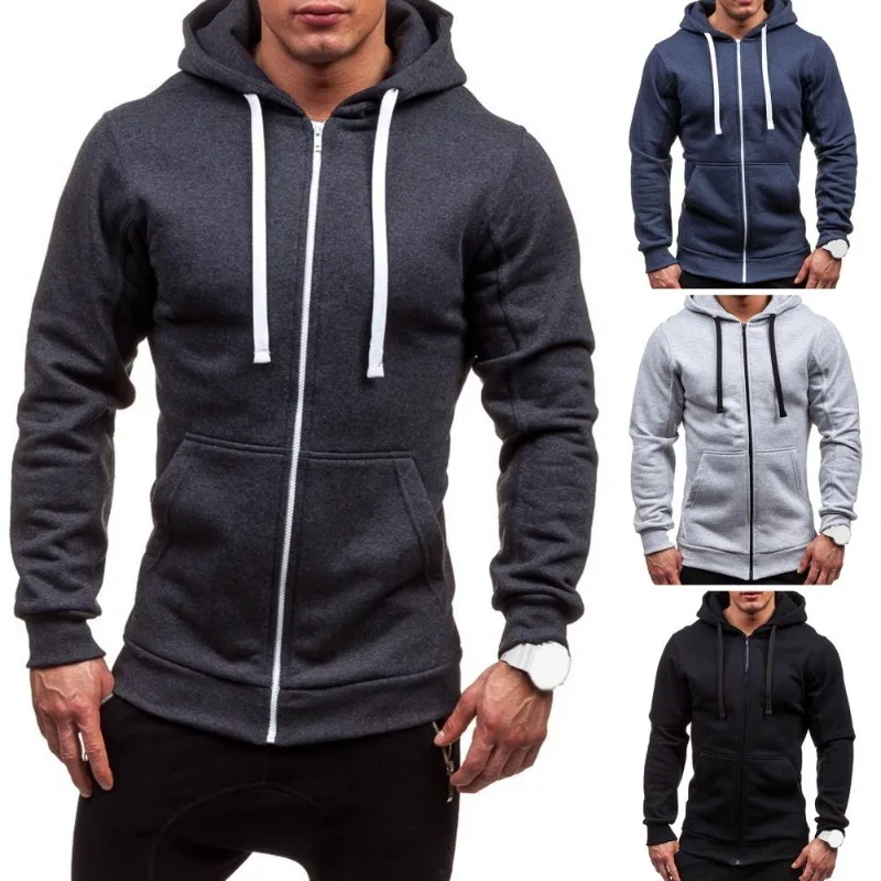 

Men Hoodie Zipper Placket Long Sleeve Hooded Hat Soft Elastic Cuff Warm Men Autumn Coat 2023 New Men's Hoodies Sweatshirts