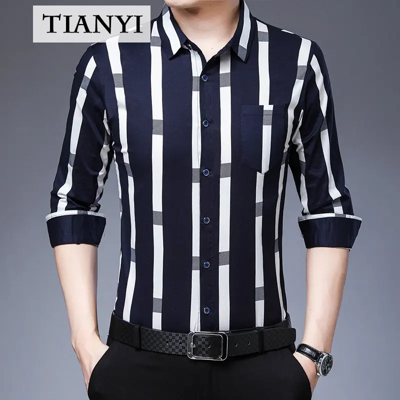 High Quality Luxury Men's Shirts Men's Business Casual Long-sleeved Shirts Cotton Black and White Striped Shirts for Men