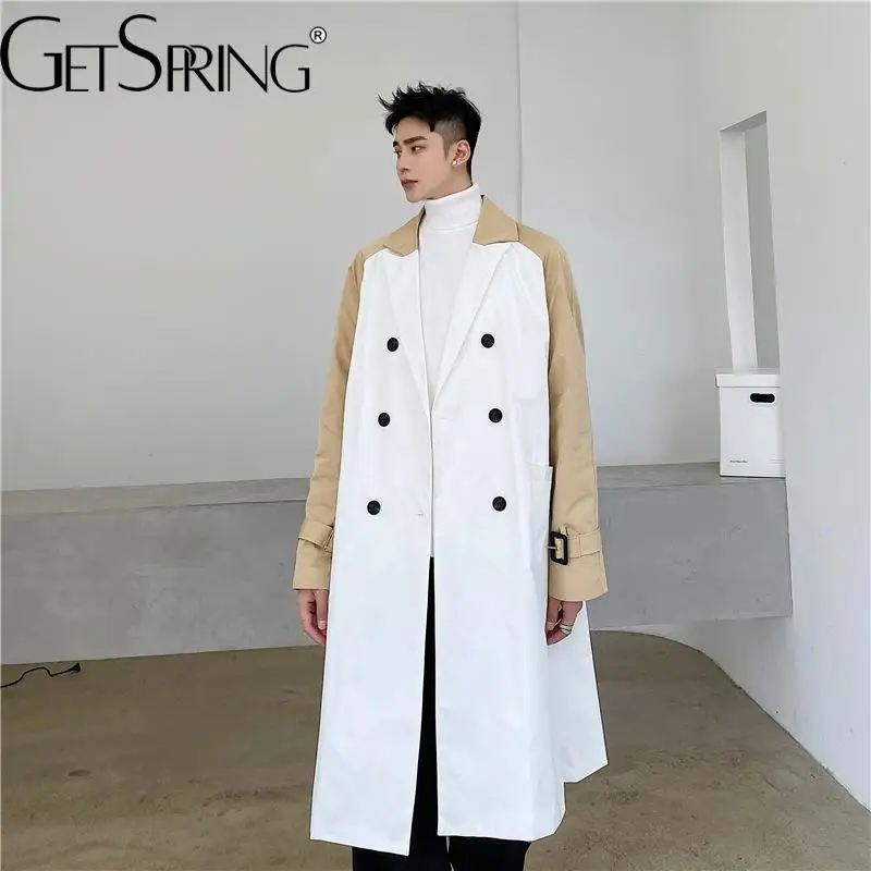 

GetSpring Women Trench Coat Full Sleeve Patchwork Ladies Windbreaker Double Breasted Loose Long Female Overcoats Autumn Spring