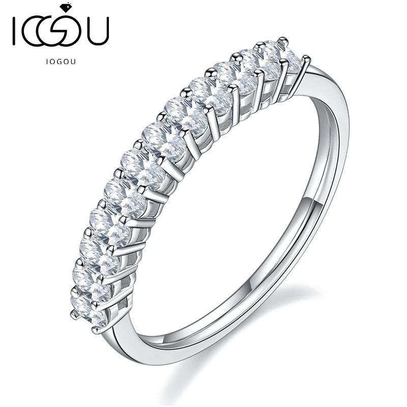 

IOGOU 925 Sterling Silver Oval Cut 1.0ct/12pcs D Color Moissanite Half Eternity Band For Women Girls Gift With GRA Certificate