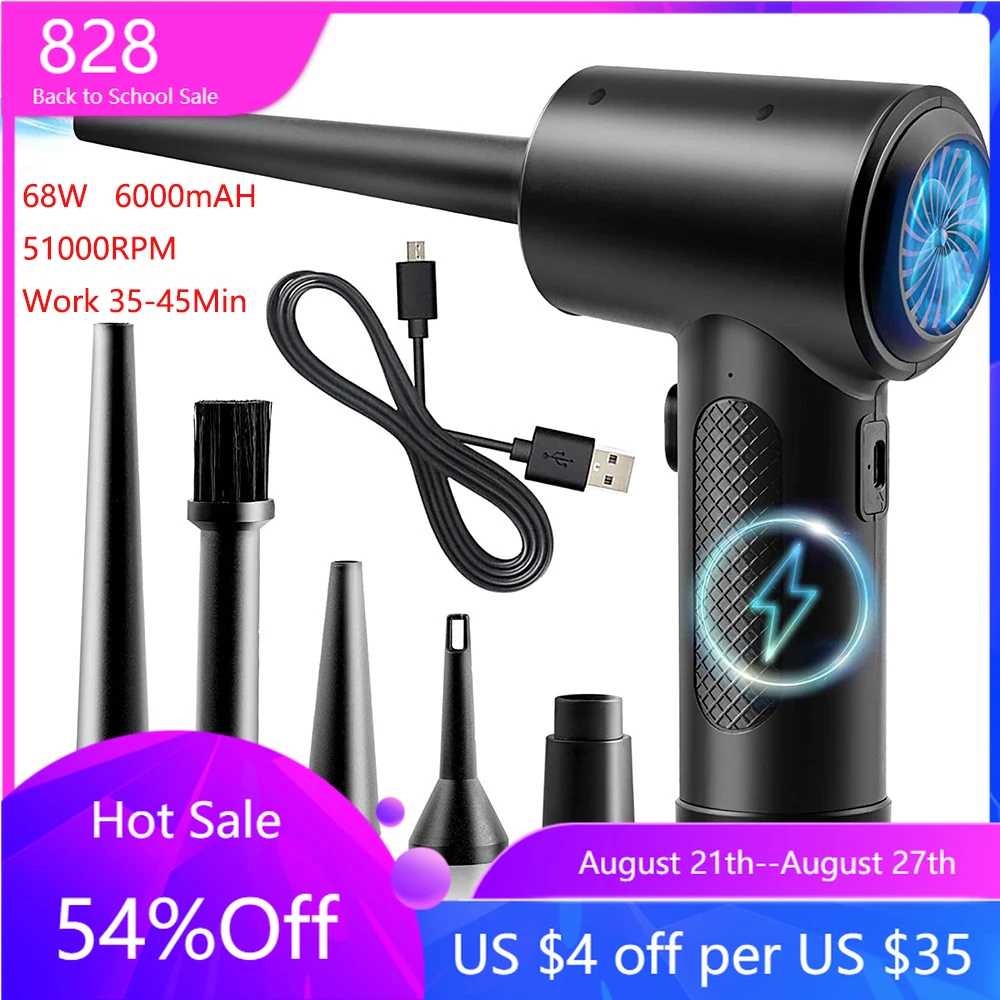 Compressed Air Duster For Computer Keyboard PC Car Clean 51000 RPM USB Charging Portable Electric  Dedusting Wireless Air Blower