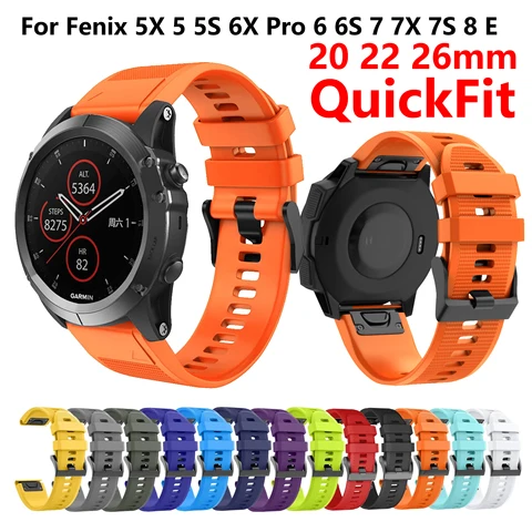 26 20 22MM Watchband For Garmin Fenix 5 5S 5X Plus 6 6X Pro 3HR Fenix 7 7X Pro Fenix 8 E Epix Gen2 Silicone Watch Strap QuickFit