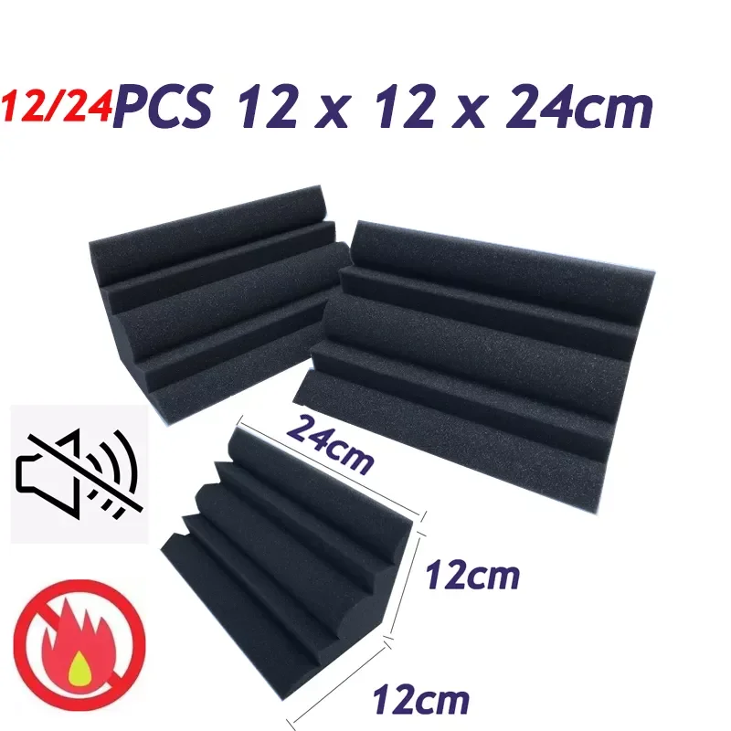 

12/24pcs 12 x 12 x 24 cm Acoustic Soundproof Foam Charcoal Bass Trap Sound Absorption Studio Soundproofing Corner Wall Foam