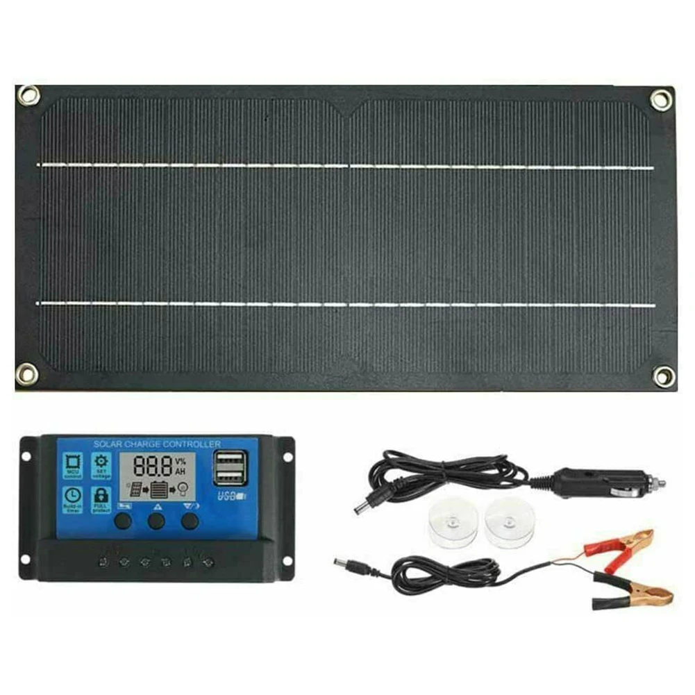 

30W Solar Panel Dual USB Output Solar Cells Poly Solar Panel 10/20/30/40/50A/60A Controller for 12V/24V Battery Power Charger