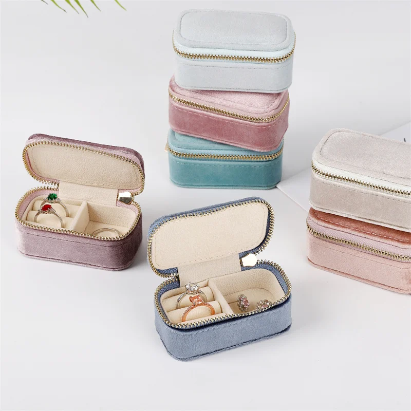 Velvet Jewelry Storage Box Travel Mini Ring Box Portable SmallJewelry Organizer Earring Necklace Ring Holder Gift Packaging Case