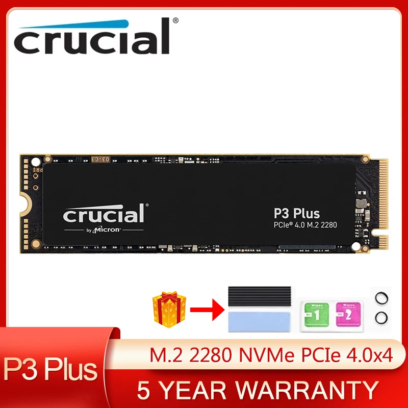 

Crucial P3 Plus 500GB 1TB 2TB NVMe Internal Solid State Drive PCIe 4.0 3D NAND M.2 2280 SSD up to 5000MB/s For Desktop Laptop