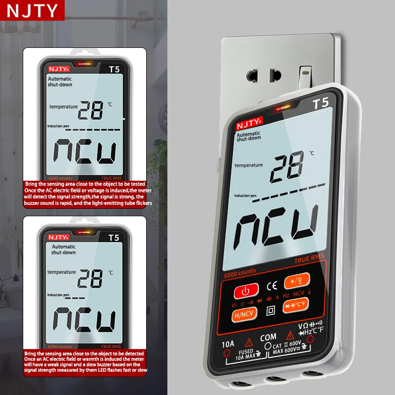 

Smart Digital Multimeter Profesional AC DC Voltage Current Temp Auto Range True RMS NCV Capacitance Resistance Multimetro Tester