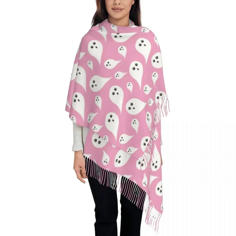 

Womens Tassel Pink Ghosts Large Soft Warm Shawl And Wrap Halloween Daily Wear Cashmere Scarf