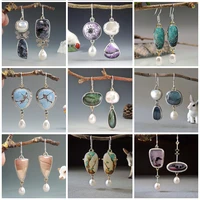 vintage water droplets imitation pearl earrings asymmetric jewelry metal silver color baroque dangle earrings for women