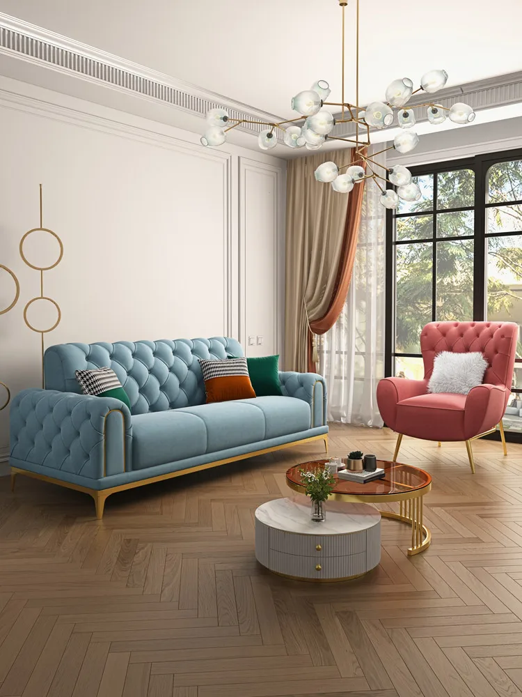 

Sofa Living Room Modern Light Art American Light Luxury Sofa Technology Cloth Three People Frosted Cloth Sofa Width Fabric Style