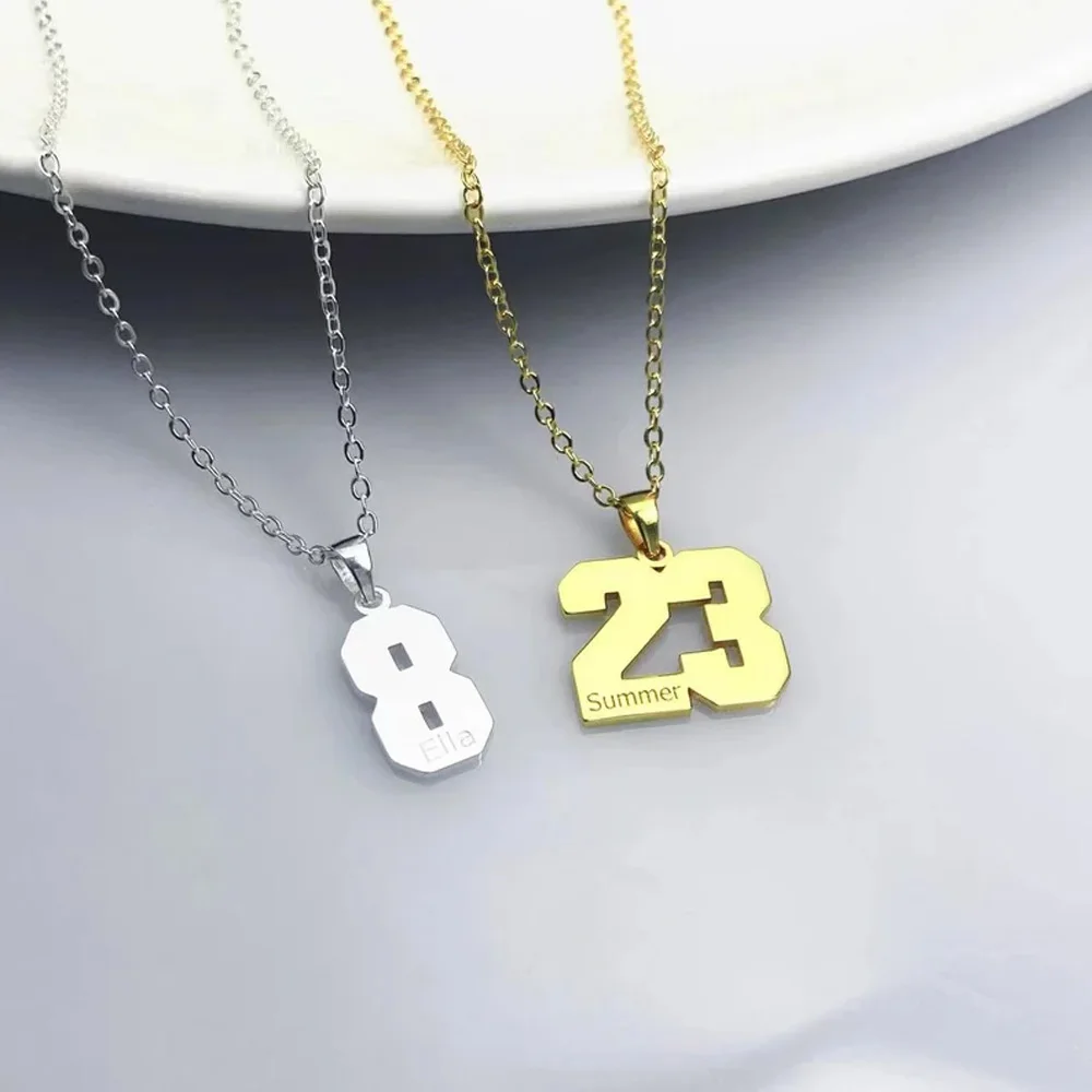 Custom Number Pendant Necklace Women Engraved Name Stainless Steel Jewelry Choker Men Personalised Date Couple Memorial Day Gift