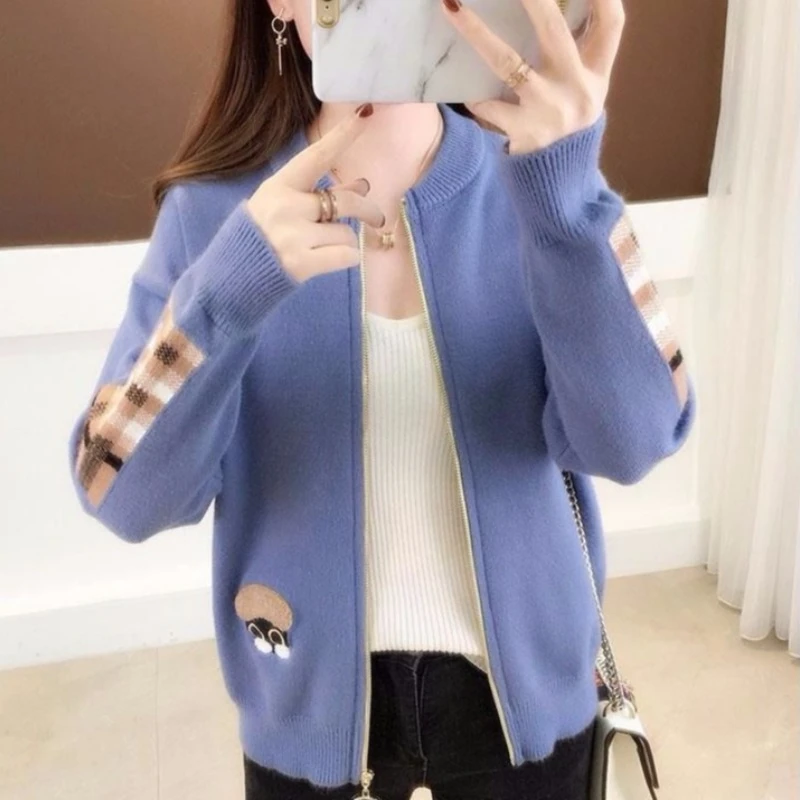 Куртка-бомбер для женщин вязаное бейсбольное пальто-авиатор с вышивкой женское