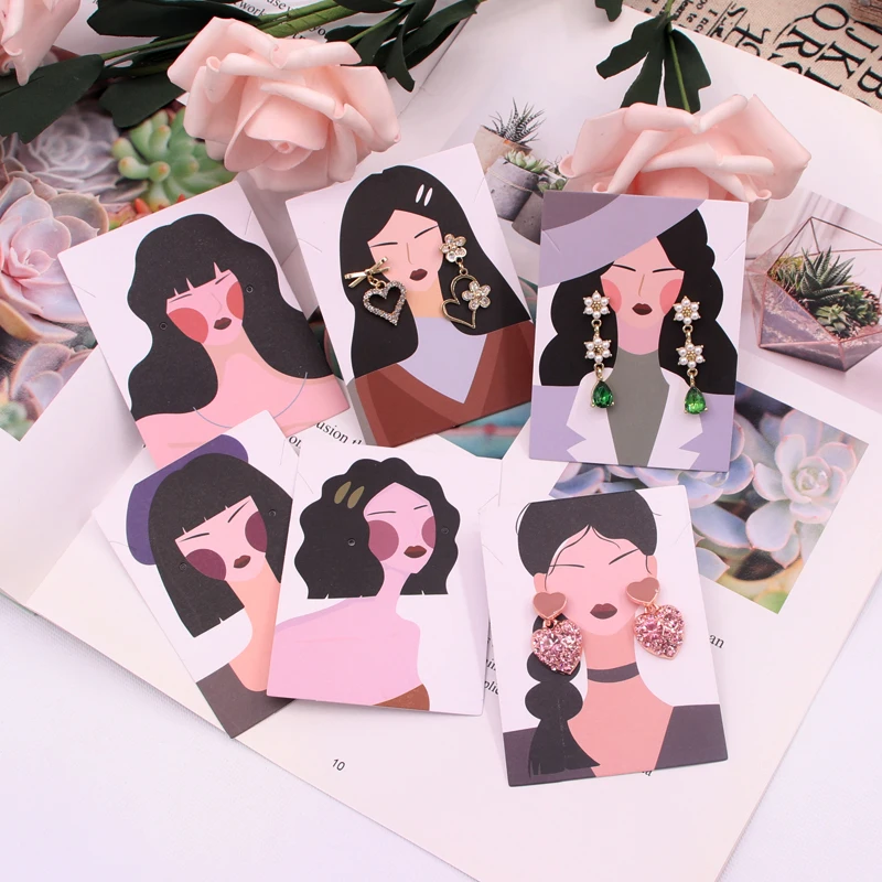 100Pcs Earrings Necklace Display Card Cardboard 6x8cm Goddess Head Series Stud Earrings Ear Clip Bracelet Packaging Jewelry Card