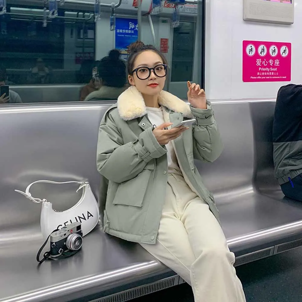 2023 Autumn Winter Women Jackets Quilted Puffer Parkas High-Quality Warm Wild Oversize Pink Lady Short Coat Korean Fashion Parka