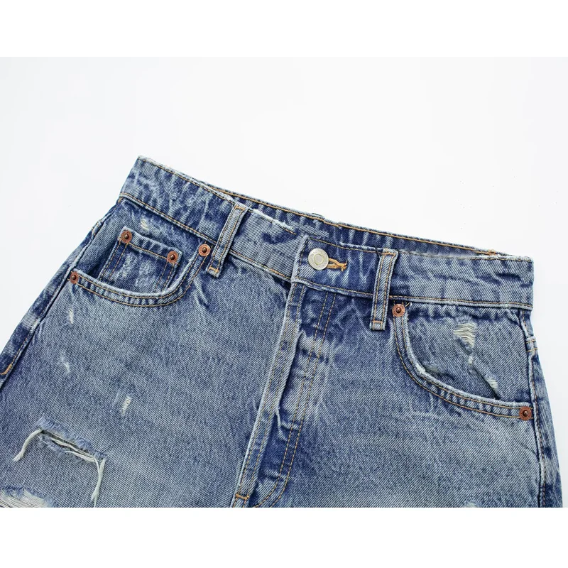 TRAF 2023 Denim Shorts Women High Waist Bermuda Shorts Woman Blue Ripped Jean Shorts for Women Streetwear Patchwork Short Pants