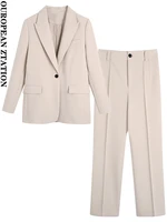 pailete women 2022 fashion flap pockets front button office wear blazer coat or high waist zipper office wear straight pants