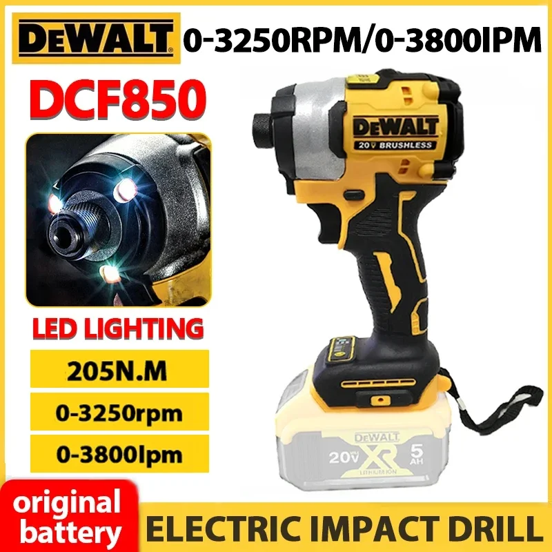 Фото DEWALT DCF850 1/4 дюйма Бесщеточный аккумуляторный 3-скоростной ударный шуруповерт 20 В Литиевые электроинструменты 3250 об/мин 3800IPM 205NM Голый инструмент №1