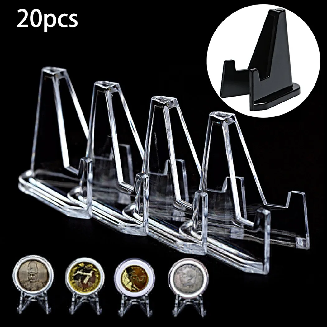 20Pcs Clear Acrylic Stands Mini Coin Display Stand Coins Easel Holder for Card Commemorative Challenge Coins Capsule Rack